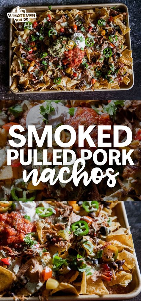 Pulled Pork Nachos Recipe, Easy Pulled Pork, Pulled Pork Nachos, Outdoor Cooking Recipes, Pork Nachos, Pulled Pork Leftovers, Smoked Pulled Pork, Traeger Recipes, Nachos Recipe