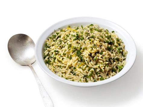 Get Lemon-Herb Orzo Recipe from Food Network Orzo Dishes, Orzo Recipe, Cornbread Salad, Pickled Okra, Creamy Potato Salad, Orzo Recipes, Orzo Salad, Lemon Herb, Food Network Magazine