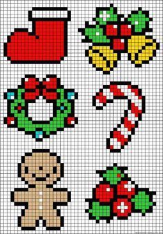 Adornos de Navidad                                                                                                                                                      Más Pixel Art Noel, Hama Beads Christmas, Perler Bead Designs, Christmas Perler Beads, Art Perle, Hama Beads Design, Xmas Cross Stitch, Hama Beads Patterns, Melty Beads