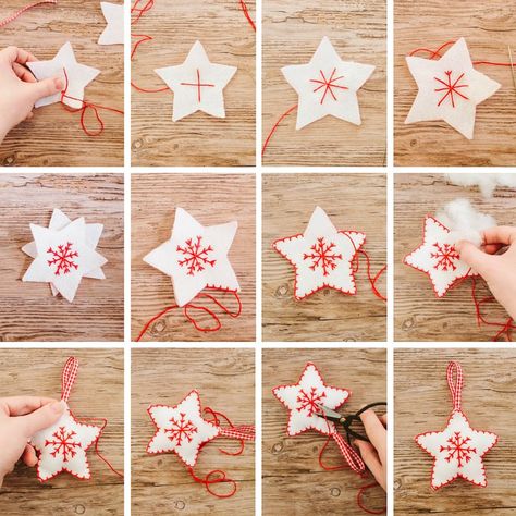 Nordic Christmas Decorations, Jul Diy, Felt Crafts Christmas, Felt Christmas Decorations, Pola Kristik, Nordic Christmas, Handmade Christmas Decorations, Felt Christmas Ornaments, Christmas Ornament Crafts