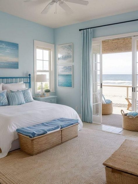 Ocean Bedroom, Ocean Room, Beach House Bedroom, Aesthetic Bedroom Ideas, Coastal Bedroom Decorating, Beach Room, Coastal Bedrooms, Luxury Bedroom Master, Beach Bedroom