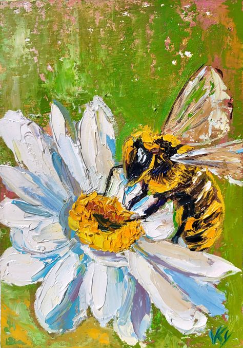 Honey Bee Painting, Bumble Bee Painting, Painting Daisy, Bumble Bee Art, Hare Painting, Bee Artwork, Bee Painting, Bunny Painting, Barn Painting