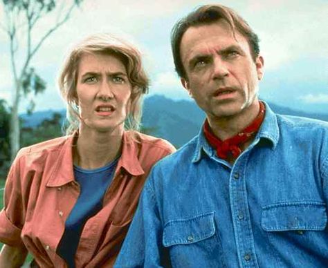 Laura Dern and Sam Neill as Dr. Ellie Sattler and Dr. Alan Grant from Michael Crichton's 'Jurassic Park' Dino Film, Jurassic Park Wallpaper, Dr Alan Grant, Jurassic World 4, Film Jurassic World, Ellie Sattler, Alan Grant, Jurassic Park Series, Damien Thorn