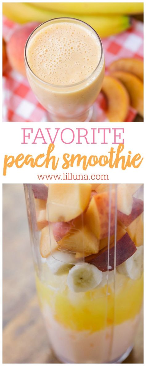 A Peach Smoothie has the most deliciously bright flavor. With a pop of orange, you've got the perfect breakfast or lunch! #peachsmoothie #peaches #smoothie #healthyfruitsmoothie #fruitsmoothie Breakfast Quotes, Peach Smoothie Recipes, Smoothie Flavors, Peach Smoothie, Breakfast Smoothie Recipes, Pineapple Smoothie, Breakfast Drink, Easy Smoothie Recipes, Mango Smoothie