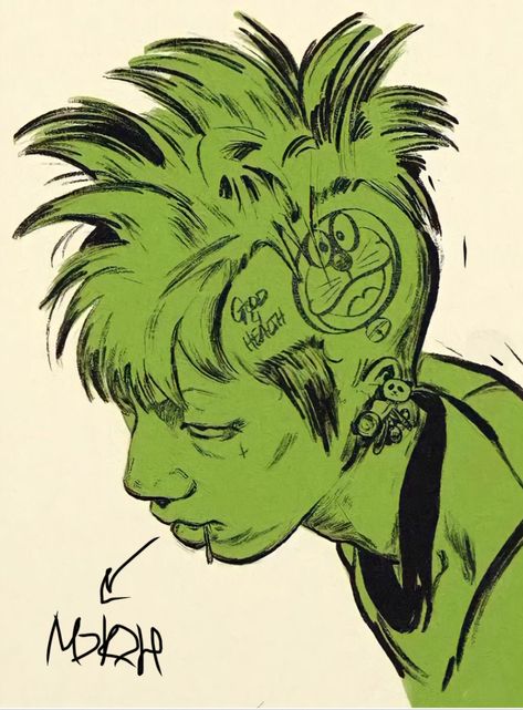 Punk Reference Photo, Finding My Art Style, Punk Drawings Sketches, Character Design Realistic, Punk Art Style, Cover Art Ideas, Illustration Art Inspiration, Unique Art Styles, Punk Drawing