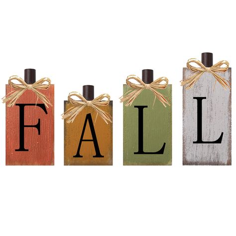 PRICES MAY VARY. Fall decorations for home - The Fall Signs with the letter, which give your home a Thanksgiving Day touch,and the eye catching signs will attract and surprise your guests.They will make a great addition to your Thanksgiving party, Fall decor! Wide Application - This Fall Decor Set is perfect for decorating your tiered trays,table,cabinets,risers,shelves,kitchen island or anywhere you want to display them in Fall style. Sturdy - The Fall Decor Signs are made of quality wood mater Wooden Fall Decor, Fall Lights, Fall Decor Signs, Fall Blocks, Fall Decorations For Home, 3d Pumpkin, Lights Decor, Fall Table Centerpieces, Thanksgiving Signs