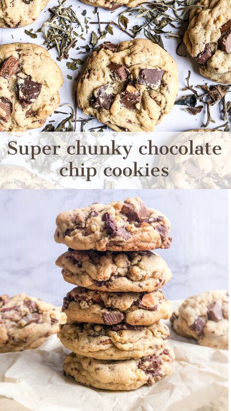 Thick Soft Cookie Recipe, Chocolate Chunky Chip Cookies, Cookies With Nuts And Chocolate, Milk Chocolate Chunk Cookies, Ultra Thick Chocolate Chip Cookies, Chunky Chocolate Cookies, Chocolate Chunk Cookie Recipes, Chocolate Chip Cookies Dipped In Chocolate, Cookies With Chocolate Chunks