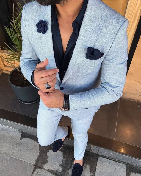 Austin Ice Blue Slim-Fit Suit Sale pric Blue Blazer Men, Roblox Accessories, Blue Slim Fit Suit, Formal Attire For Men, Light Blue Suit, Prom Suits For Men, Mens Casual Suits, Blazer Outfits Men