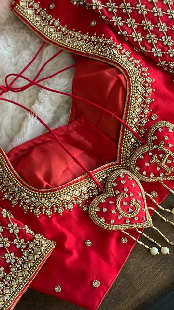 Red Aari Work Blouse, Manasa Devi, Magam Work Designs, Handwork Blouse, Magam Work, Modern Hand Embroidery Patterns, Cutwork Blouse, Blouses Designs, Aari Blouse