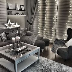 ••AshleighSavage•• Grey And Black Living Room, Black And Silver Living Room, Silver Living Room Decor, Living Room Silver, Grey Room Decor, Dark Grey Couches, Townhouse Ideas, Silver Living Room, Black Living Room Decor