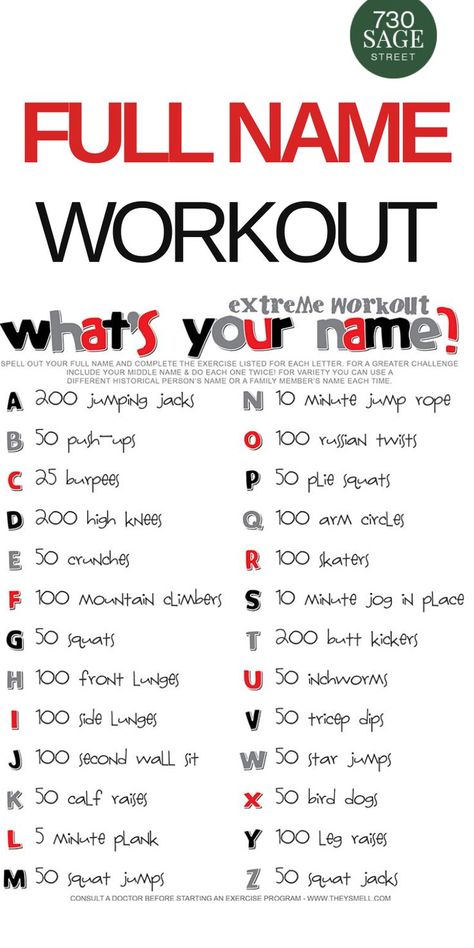 What’s your name extreme full name workout. Challenge yourself with this extreme yet fun workout that will push your fitness to the limit! #fit #wellness #fitness #weightgoals #fun #healthylife #lifestyle #workout Fun Fitness Challenges, Extreme Workouts At Home, Name Workout Challenge, Tv Workout Challenge, Fun Workout Ideas, Christmas Workout Challenge, Alphabet Workout, Name Workout, Advanced Workout Plan