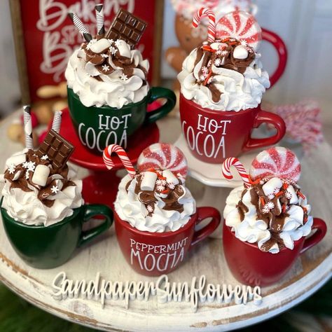 Fake Hot Chocolate, Peppermint Cocoa, Candy Candle, Hot Chocolate Cocoa, Xmas Candles, Peppermint Hot Cocoa, Fake Cupcakes, Dessert Candles, Food Candles