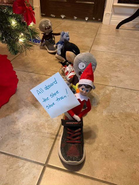 Train Elf On The Shelf, Shelf Inspiration, Elf Shoes, All Aboard, On The Shelf, Elf On The Shelf, Elf, Christmas Gifts, Train