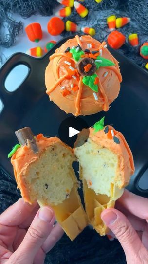 Upside Down Cupcake Cones, Pumpkin Cupcake Cones, Pumpkin Themed Food, Cupcake Ice Cream Cones, Pumpkin Cupcake, Cupcake Cones, Hocus Pocus Halloween, Halloween Hocus Pocus, Delectable Desserts