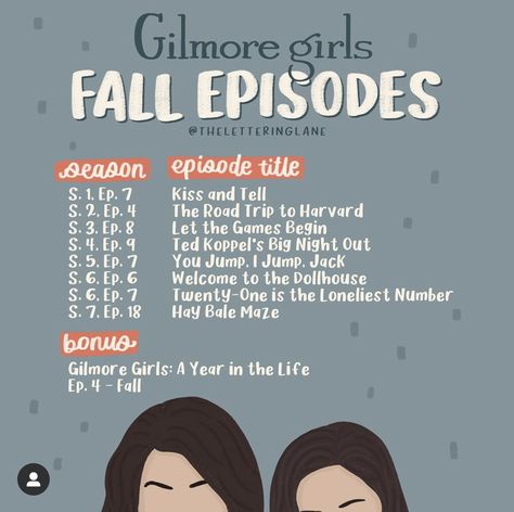 Fall Episodes Of Friends, Fall Episodes Of Gilmore, Friends Fall Episodes, Gilmore Girls Autumn Episodes, Fall Episodes Of Shows, Gilmore Girls Episodes To Watch When, Gilmore Girls Fall Episodes, Movies For Fall, Fall Episodes