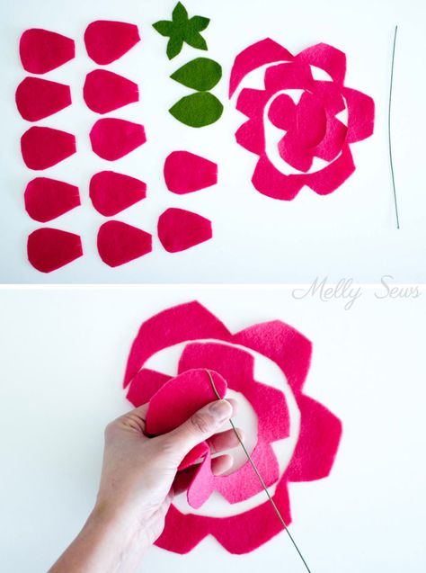 Step 1 - How to make a felt rose - felt flower tutorial by Melly Sews Felt Peony, Felt Crafts Flowers, Make Felt Flowers, Felt Rose, Melly Sews, Felt Flower Tutorial, Felt Flower Bouquet, Ribbon Flower Tutorial, Felt Flowers Diy