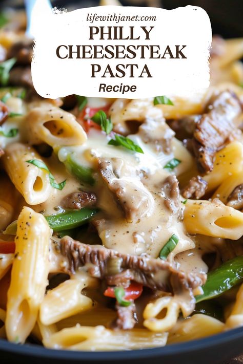 Philly Cheesesteak Pasta Easy Philly Cheese Steak Pasta, Philly Pasta, Philly Cheesesteak Pasta, Cheesesteak Pasta, Pasta Casseroles, Cheesesteak Sandwich, Steak Pasta, Beef Dinners, Cheese Steak