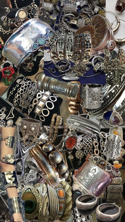 stacked aesthetic bintage Maximalist Silver Jewelry, Maximalist Jewelry Aesthetic, Silver Jewelry Aesthetic, Jewelry Aesthetic, Summer 2024, Beaded Jewelry, Silver Jewelry, Silver, Beaded Jewellery