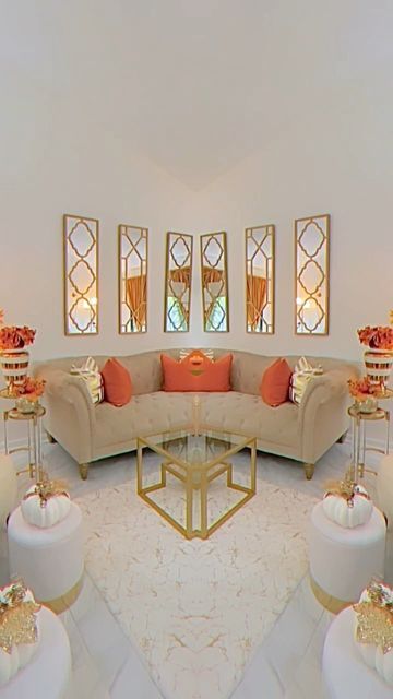 Orange And Gold Living Room, Burnt Orange And Gold Living Room, Orange Cream And Gold Living Room, Apartment Living Room Orange, Orange Dining Room Decor, White Orange Living Room, Boho Living Room Decor Burnt Orange, Burnt Orange Living Room Decor Ideas, Cream And Orange Living Room