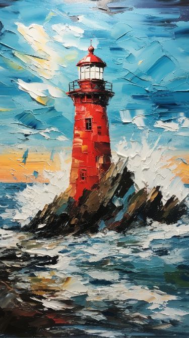 Lighthouse Painting, Lighthouse Art, Cubism Art, Landscape Art Painting, Art Painting Gallery, Impasto Painting, Small Canvas Art, Ocean Painting, Art Inspiration Painting