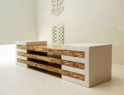 beautiful concrete wood bench Modern Wood Furniture, Decoration Beton, Desain Pantry, Contemporary Bench, Wood And Concrete, Wood Furniture Design, Concrete Furniture, Bench Designs, Concrete Wood