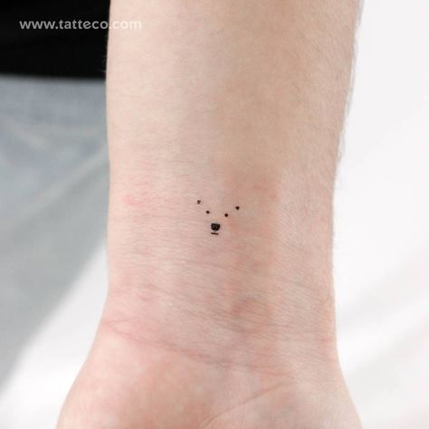 Small polar bear face temporary tattoo located on the Mama And Papa Bear Tattoo, Tiny Bear Paw Tattoo, Bear Tiny Tattoo, Bear Claw Tattoo Women, Fine Line Polar Bear Tattoo, Bear Face Tattoo Simple, Simple Polar Bear Tattoo, Small Raccoon Tattoo Simple, Small Bear Paw Tattoo