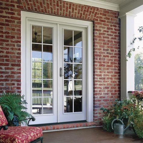 JELD-WEN 60-in x 80-in External Grilles Primed Steel Right-Hand Inswing Double Door French Patio Door in the Patio Doors department at Lowes.com Steel Patio Doors, Sliding French Doors Patio, Small French Doors, Exterior French Doors, French Patio Doors, Double Patio Doors, Patio Door Handle, Be Resilient, French Patio