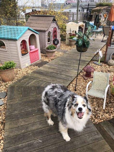 Outdoor Playhouse Town, Backyard Village Ideas, Playhouse Village Backyards, Outdoor Play Village, Playhouse Village, Dog Boarding Ideas, Outdoor Kids Play Area, Kids Yard, Backyard Garage