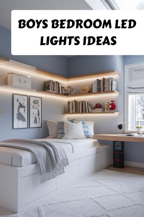 Boys Bedroom LED Lights Ideas Boys Bedroom Led Lights, Ikea Teenage Boys Bedroom Ideas, Teenager Room Ideas For Boys, Preteen Boys Bedroom Ideas, Led Lights Ideas, Gaming Bedroom Ideas Boys, Boys Gaming Bedroom Ideas, Teenage Boys Bedroom Ideas, Pre Teen Boys Room