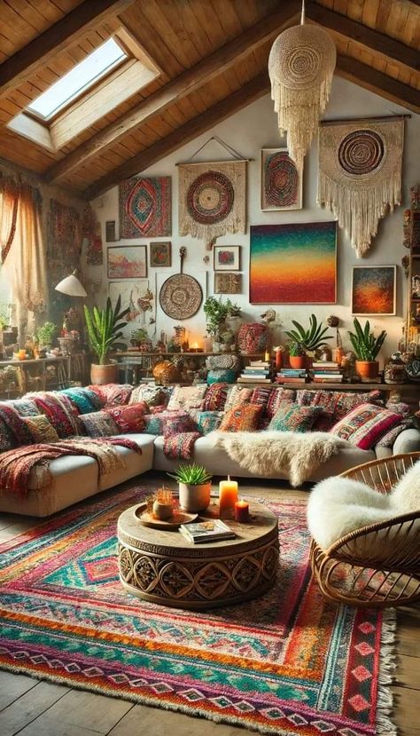 Warm Eclectic Living Room, Jewel Tone Living Room, Cozy Maximalism, Boho Living Room Inspiration, Cozy Boho Living Room, Bohemian Homes, Bohemian Decor Inspiration, Hippie House, Cozy Bohemian