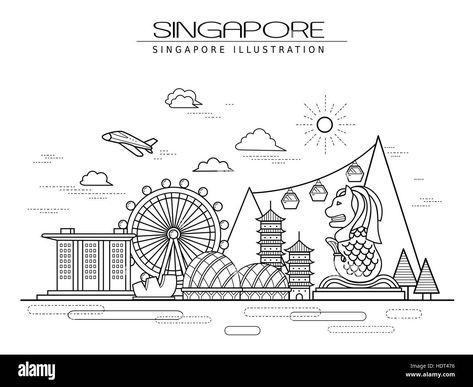 Download this stock vector: simplicity Singapore scenery poster design in line style - HDT476 from Alamy's library of millions of high resolution stock photos, illustrations and vectors. Singapore Illustration Graphics, Singapore Doodle, Singapore Scenery, Rice Branding, Singapore Illustration, Brand Deck, Kids Travel Journal, Singapore Zoo, Singapore Art