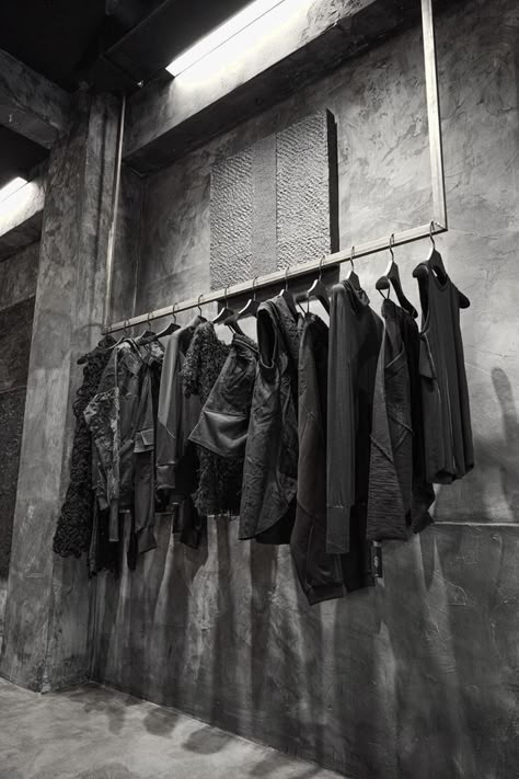 Textured Concrete, Steel Door, Studio Interior, Clothes Rack, Grey Tones, Brutalism, Concrete Wall, Warm Grey, The Law Of Attraction