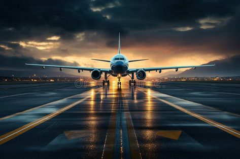 Boeing airplane landing at an airport at sunset. royalty free stock photos Plane Landing, Aeroplane Desktop Wallpaper, Airplane Landing Aesthetic, Plane Landing At Night, Sunset In Airplane, Airplane Landing, Airplane Wallpaper, Xmas Tree, Stock Illustration