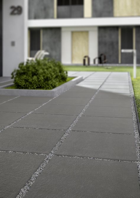 Outdoor Tile Patio, Gray Tiles, Outdoor Porcelain Tile, Outdoor Pavers, Pavers Backyard, Concrete Patios, Outdoor Paving, Patio Pavers Design, Side Yard Landscaping