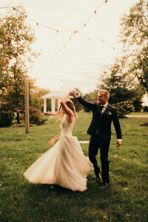 Love this bride and groom twirling right after the most perfect ceremony in the Indiana Garden at Mustard Seed Gardens! This couple was so fun and spontaneous and I just love the perfect twinkling lights strung in the background! Perfect set up for an amazing reception!| Photo by: Olivia Markle Photography #wedding #fallwedding #ceremonyinspiration #bride Wedding Photography Bridal Party, Wedding Photography Checklist, Wedding Portrait Poses, Bride Groom Photos, Wedding Couple Photos, Wedding Picture Poses, Wedding Photography Styles, Wedding Photography Tips, Wedding Couple Poses