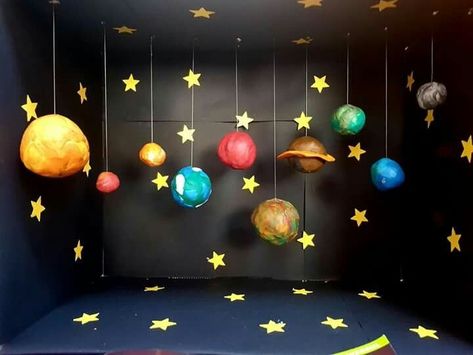 Shoe Box Solar System Project, Paper Mache Solar System, Solar System Crafts For Preschool, Space Crafts Preschool, Solar System Projects For Kids, Diy Solar System, Planet Crafts, Planet Project, Space Crafts For Kids