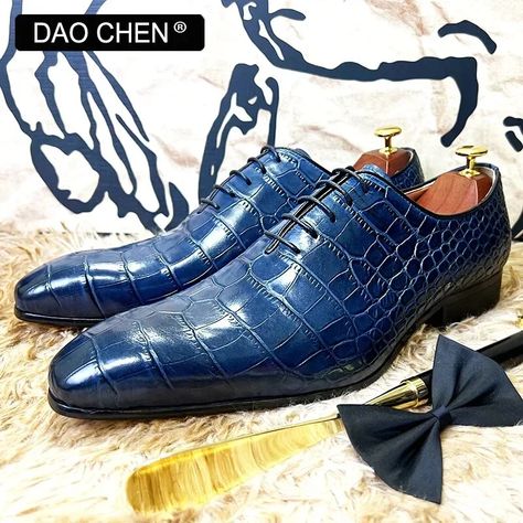 LUXURY DESIGNER MEN LEATHER SHOES BLUE BLACK CROCODILE PRINT CASUAL MENS DRESS SHOES OFFICE WEDDING OXFORD SHOES FOR MEN Mens Business Shoes, Shoes Office, Crocodile Print, Oxford Shoes Men, Business Shoes, Shoes Blue, Mens Dress, Leather Shoes Men, Blue Shoes