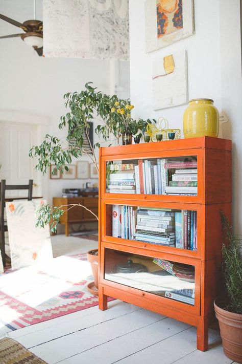 Simple tips on how to decorate with orange, from adding pops of pillows to wallpaper are on the blog, head over to https://ablissfulnest.com #interiordesign #designtips #popofcolor Orange Decor, Retro Home Decor, Home Design Decor, Retro Home, Book Shelf, Where The Heart Is, Home Is Where, Home Decor Inspiration, Home Inspo