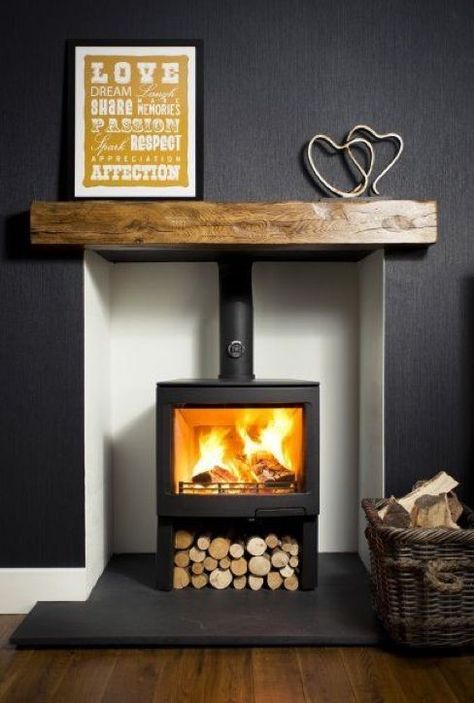 20 Ideas To Decorate Around A Wood Burning Stove Wood Burner Fireplace, Log Burner Living Room, Log Burner Fireplace, Black Feature Wall, Into The Wood, Wood Burner, Into The Woods, Fireplace Wall, Living Room Diy