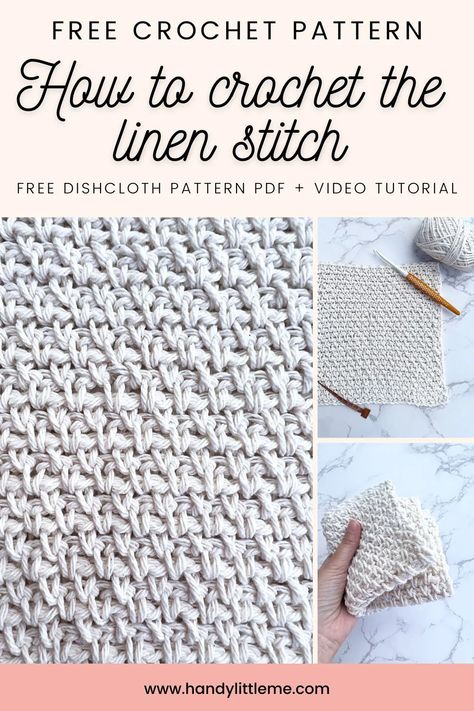 Knit Linen Stitch, Linen Stitch Crochet, Blanket Stitches, Dishcloth Knitting Patterns, Dishcloth Crochet Pattern, Linen Stitch, Crochet Dishcloth, Stitch Tutorial, Dishcloth Pattern