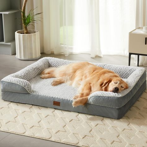 PRICES MAY VARY. Orthopedic Support Dog Bed: The 4-inch concave and convex egg crate foam orthopedic dog bed has high resilience and high supportability, the large dog bed can evenly support every part of the body, relieve joint pain and arthritis, and maintain the natural curve of the spine so that the muscles are fully relaxed. The dog bed for large dogs non-slip bottom can make the dog sufficient security. Dog Sofa Bed Design: The C-shape large dog bed design mimics the shape of a den or burr Waterproof Couch, Dog Beds For Large Dogs, Big Dog Beds, Dog Couch Bed, Soft Dog Beds, Cute Dog Beds, Extra Large Dog Bed, Large Dog Bed, Dog Crate Bed