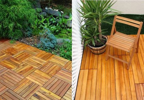 10 (Non-Renovation) Renovation Ideas For Renters Love the patio flooring! Backyard Ideas For Renters, Tiny Backyard, Deck Tiles, Easy Backyard, Patio Flooring, Diy Deck, Small Yard, Deck Garden, Apartment Garden