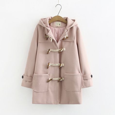 Aigan - Hooded Toggle Coat | YesStyle Navy Blue Coat, Toggle Coat, Clothing Winter, Autumn Clothing, Pink Coat, College Style, Hoodie Coat, Blue Coats, Button Jacket