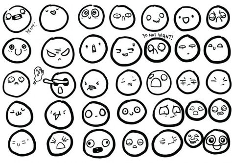 Practice drawing expressions by using simple circles, lines, and dots Dot Eye Expressions, Cartoony Facial Expressions, Dot Eyes Drawing, Funny Simple Drawings, Chibi Face, Architecture Animation, Expression Practice, Face Emotions, Human Face Drawing