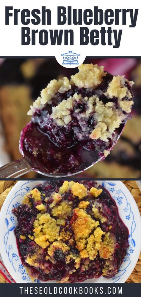 Blueberry Brown Betty Recipe - These Old Cookbooks Blueberry Crisp With Frozen Blueberries, Blueberry Oatmeal Crisp, Blueberry Ideas, Easy Blueberry Crisp, Wild Blueberry Recipes, Blueberry Treats, Easy Blueberry Desserts, Spring Sweets, Farmhouse Cooking