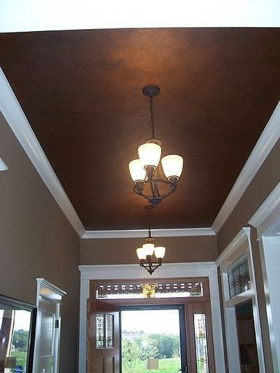 brown paint for ceiling - Google Search Dark Painted Ceiling, Hallway Ceiling, Kids Bedroom Remodel, Dark Ceiling, Small Bedroom Remodel, Bedroom Remodel, Colored Ceiling, Diy Remodel, Painted Ceiling