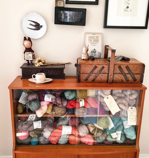 Susan Cropper yarn storage Yarn Storage Solutions, Small Keychain, Craft Spaces, Crochet Yarns, Artist Studios, Simply Crochet, Free Yarn, Types Of Textiles, Yarn Storage