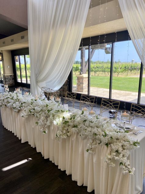 Kingsville Ontario, Winery Decor, Head Table Wedding Decorations, Wedding Wall Decor, Wedding Reception Layout, Reception Layout, Head Table Decor, Wedding Decors, Head Table Wedding