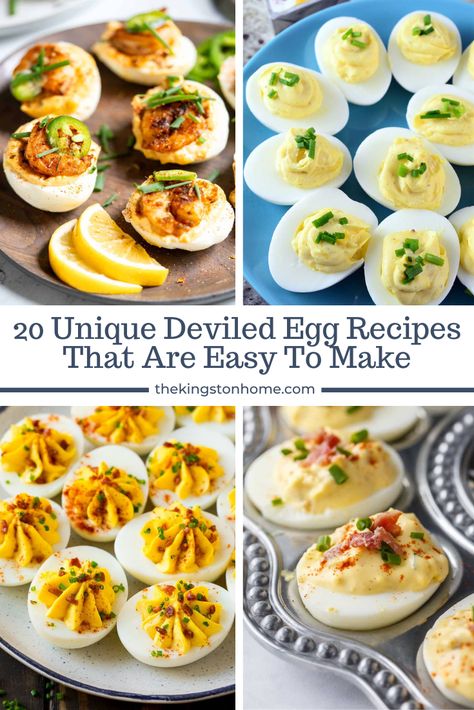 20 Unique Deviled Egg Recipes That Are Easy To Make - The Kingston Home: Do you love deviled eggs but want to change up the egg yolks just a bit? Then check out our 20 Unique Deviled Egg Recipes! via @craftykingstons Deviled Eggs With Cream Cheese Recipe, Gourmet Deviled Eggs, Deviled Egg Recipes, Colored Deviled Eggs, Ranch Deviled Eggs, Perfect Deviled Eggs, Guacamole Deviled Eggs, Deviled Eggs Recipe Easy, Devilled Eggs Recipe Best