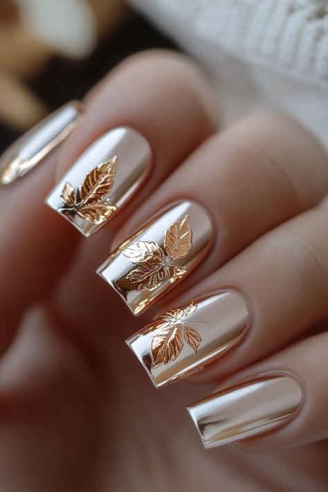 Glam Fall Nails, Fall Metallic Nails, Chrome Gel Nails Ideas, Bronze Nail Designs, Fall Chrome Nails 2024, Stylish Fall Nails, Chrome Fall Nails 2024, Fall Chrome Nails Designs, Copper Chrome Nails